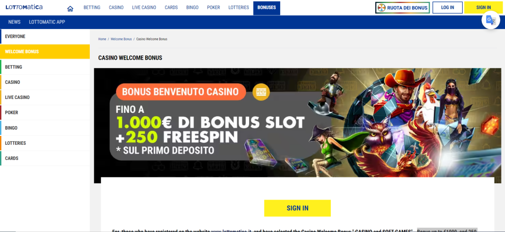 Bonus sa Lottomatica Casino