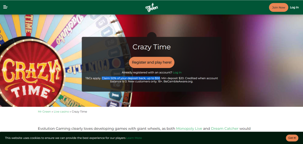 Crazy Time Casino Mr Green